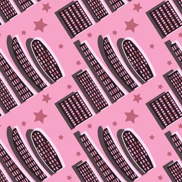 Pattern, endless ribbon on a square background - a stylized night city - grap Stock Illustration