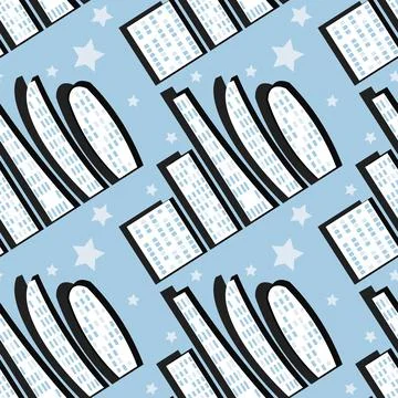 Pattern, endless ribbon on a square background - a stylized night city - grap Stock Illustration