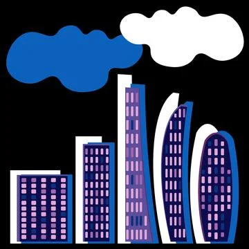 Pattern, endless ribbon on a square background - a stylized night city - grap Stock Illustration