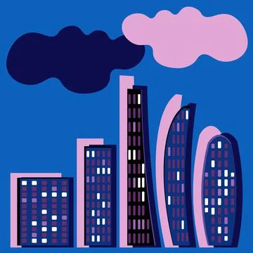 Pattern, endless ribbon on a square background - a stylized night city - grap Illustrazione stock