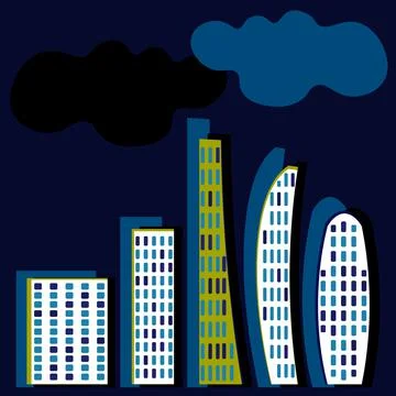 Pattern, endless ribbon on a square background - a stylized night city - grap イラスト素材