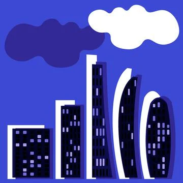 Pattern, endless ribbon on a square background - a stylized night city - grap Illustrazione stock