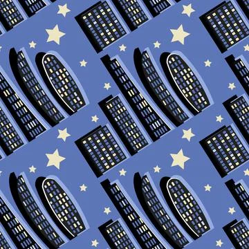 Pattern, endless ribbon on a square background - a stylized night city - grap Stock Illustration