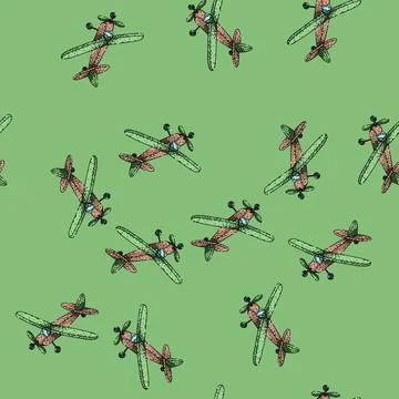 Pattern engine model airplane sketch hand drawn Stock Illustration