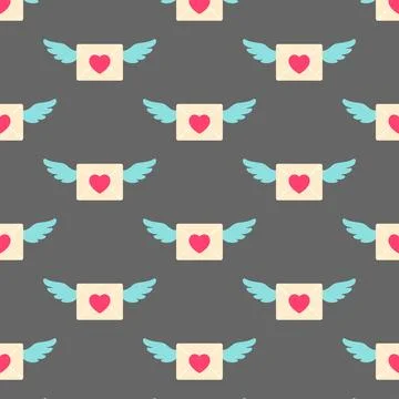 Pattern envelopes with wings. Valentine's Day. Vector illustration in flat .. Stock Illustration