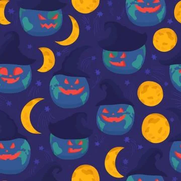 Pattern with evil Earths and Moons Stock Illustration