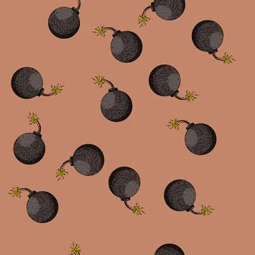 Pattern explode bomb sketch hand drawn Stock Illustration
