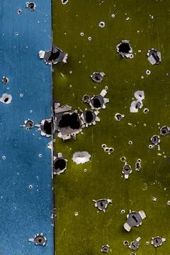 Pattern explosion damaged blue yellow house wall pattern explosion damaged... Stock Photos