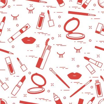 Pattern eyelashes lips decorative cosmetics makeup Stock Illustration