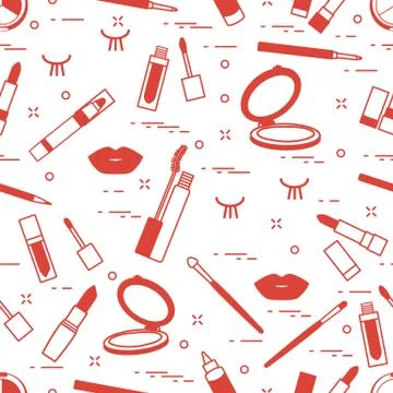 Pattern eyelashes lips decorative cosmetics makeup Stock Illustration