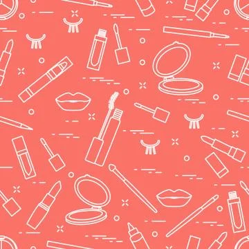 Pattern eyelashes lips decorative cosmetics makeup Stock Illustration