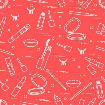 Pattern eyelashes lips decorative cosmetics makeup Stock Illustration