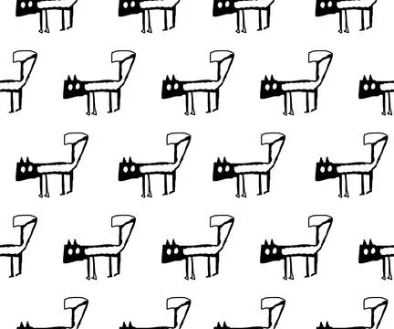 Pattern fabric pattern cartoon animal dog black and white Stock Illustration