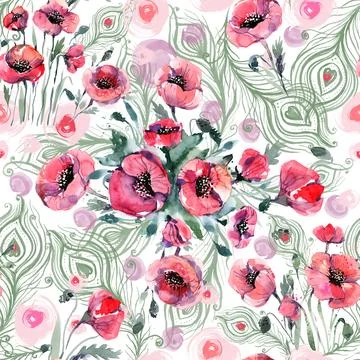 Pattern for fabric, scarf, packaging. Delicate watercolor pattern of flowers Stock Illustration