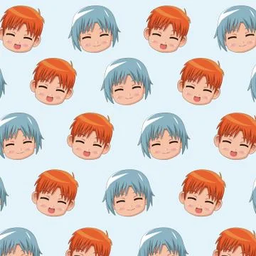 Pattern face cute anime tennagers facial expression happiness Stock Illustration