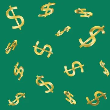 The pattern of falling 3D dollar signs on a green background. Stock-Illustration