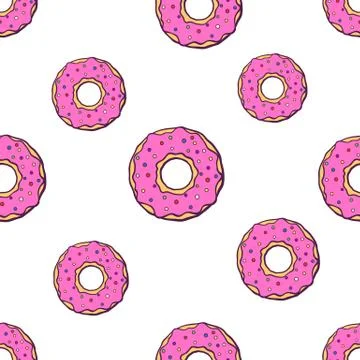 Pattern with falling big and small donuts Stock Illustration