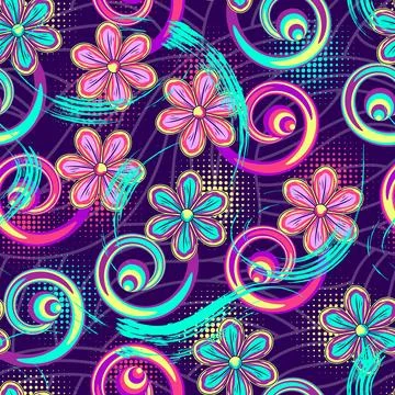 Pattern with fantasy chamomile, psychedelic swirls Stock Illustration