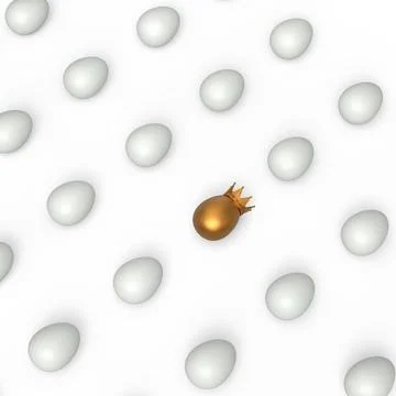 Pattern from farm white chicken eggs and unique gold egg in royal king crown Stockillustratie