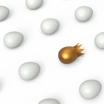 Pattern from farm white chicken eggs and unique gold egg in royal king crown Illustrazione stock