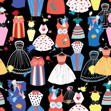 Pattern of fashionable dresses Stock Illustration