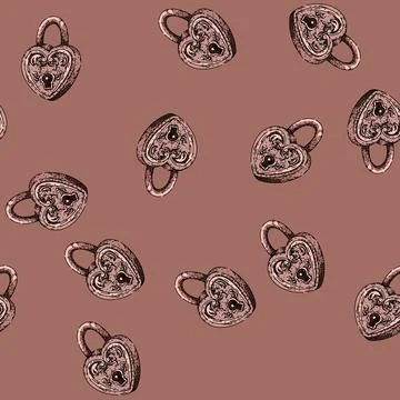 Pattern fashioned padlock vintage sketch hand drawn Stock Illustration