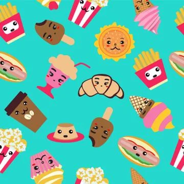 Pattern with fast food cute background. Stock Illustration