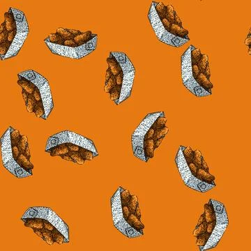 Pattern fast fried chicken sketch hand drawn Stock Illustration