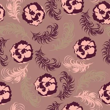 Pattern feather and flowerrs Stock Illustration