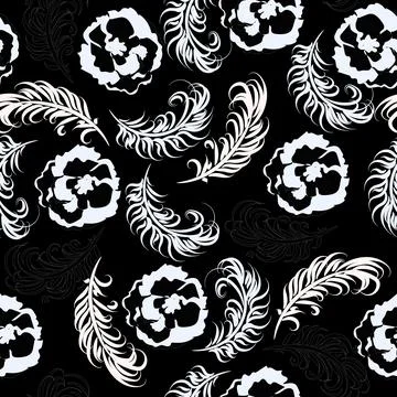 Pattern feather and flowerrs Stock Illustration