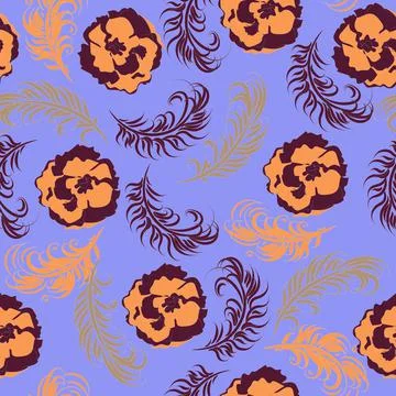 Pattern feather and flowerrs Stock Illustration