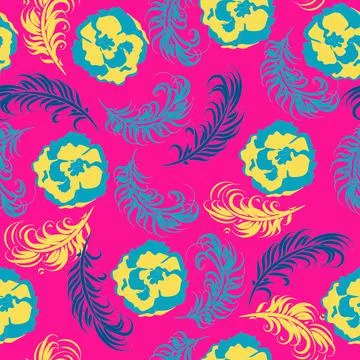 Pattern feather and flowerrs Stock Illustration