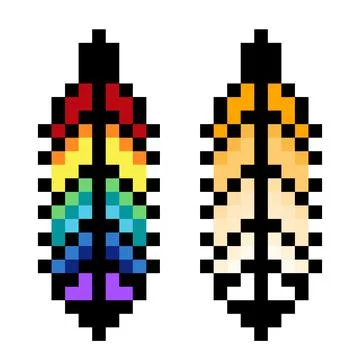 Pattern feather. Pixel rainbow feather image for game assets. Stock Illustration