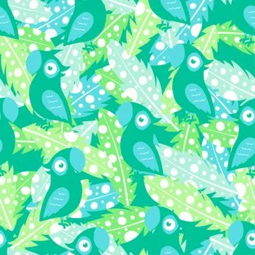 Pattern with feathers and parrot Illustrazione stock