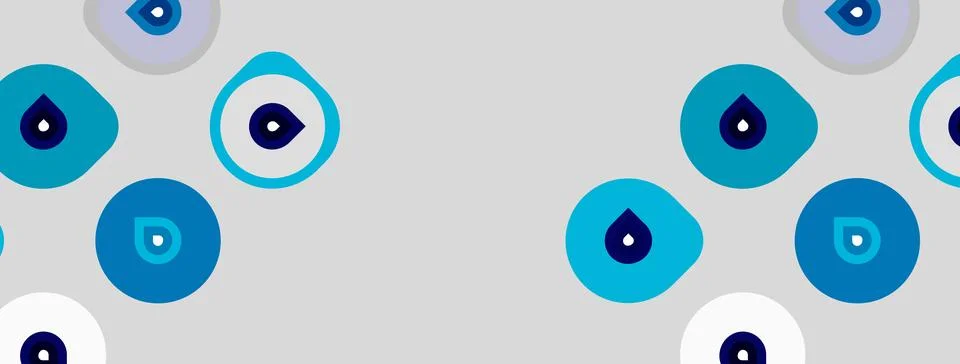 Pattern features blue eyes, droplet shapes, soft gray background. Simple desi Stock Illustration