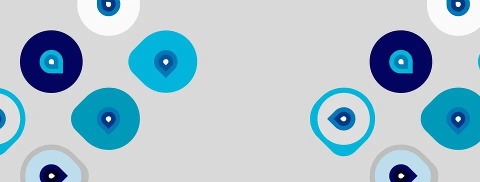 Pattern features blue eyes, varying sizes, light gray background. Shapes in.. Illustrazione stock
