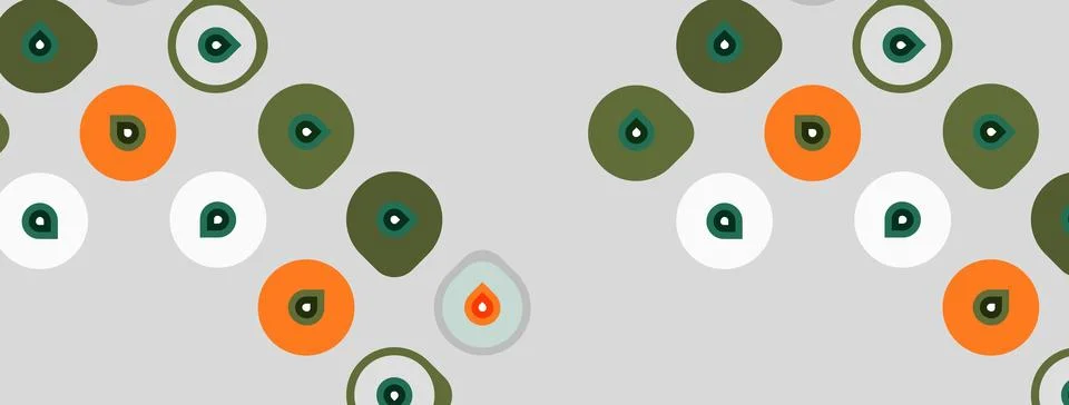 Pattern features circles, dots. Colors include orange, green, white, gray. Stock Illustration