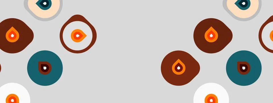 Pattern features circles, eyes, drops. Colors include brown, blue, orange, .. イラスト素材