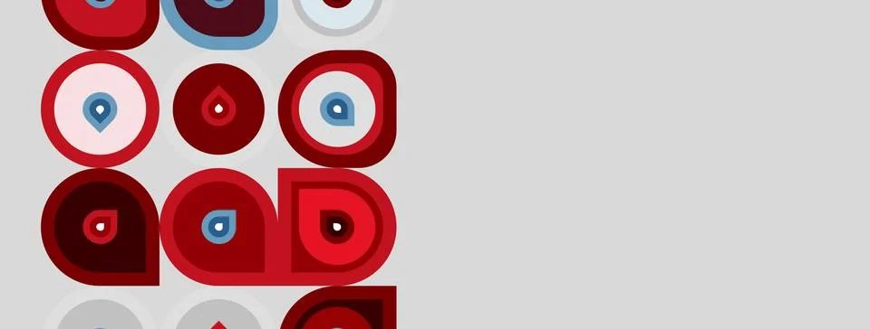 Pattern features circles, red tones, gray background. Simple geometric design Stock Illustration
