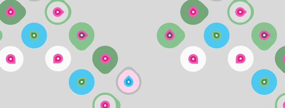 Pattern features circles, varying colors. Pink, blue, green shades dominate. Stock Illustration