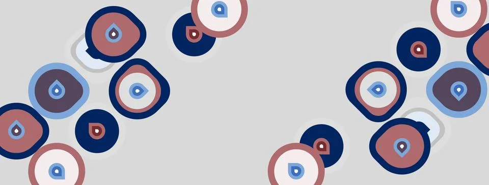 Pattern features circles, varying colors. Blue, pink, gray tones dominate d.. Stock Illustration