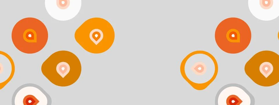 Pattern features circles, varying sizes, orange, white. Location pins inside 스톡 일러스트