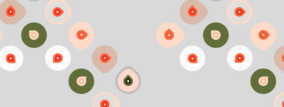 Pattern features colorful circles, dots. Shapes repeat across light gray 库存插图