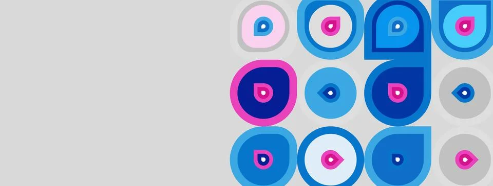 Pattern features colorful circles, pinks, blues, whites. Design evokes eyes, 스톡 일러스트