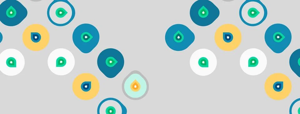 Pattern features colorful circles, teardrops. Soft hues create playful, moder Stock Illustration