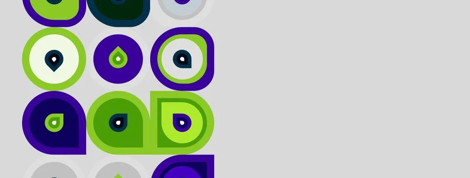 Pattern features colorful circles, varying shades green, purple. Simple 스톡 일러스트