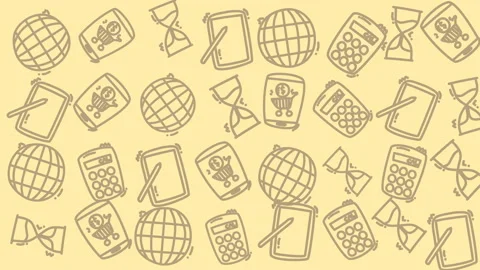 Pattern features doodle-style icons on light yellow background Stock Footage 332404091