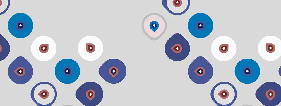 Pattern features eyes, circles, dots. Blue, white, maroon colors dominate. 스톡 일러스트