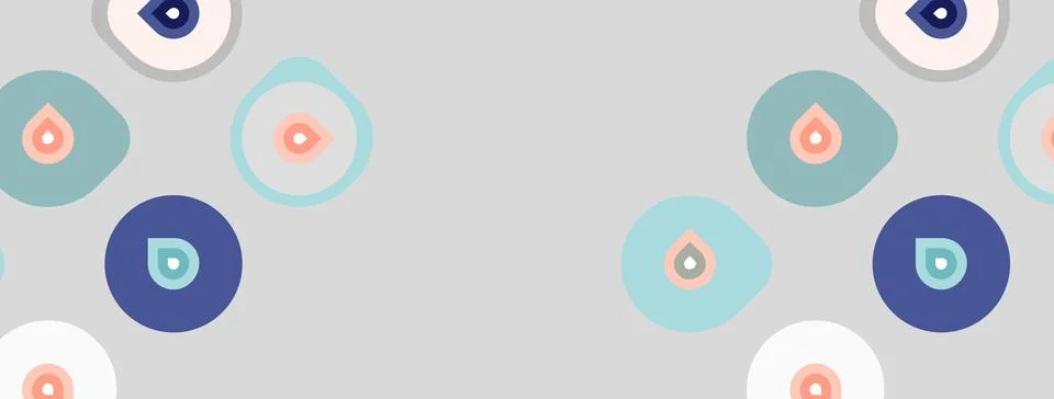 Pattern features eyes, droplets, circles. Soft colors create calming visual 스톡 일러스트