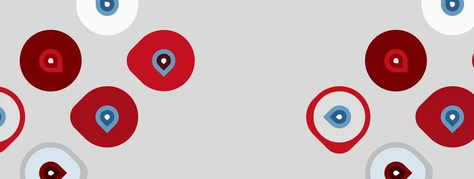 Pattern features eyes, red circles. Design includes location pins within eye 스톡 일러스트